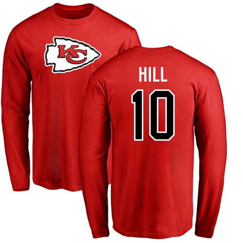 Men Kansas City Chiefs #10 Hill Tyreek Red Name and Number Logo Long Sleeve T-Shirt